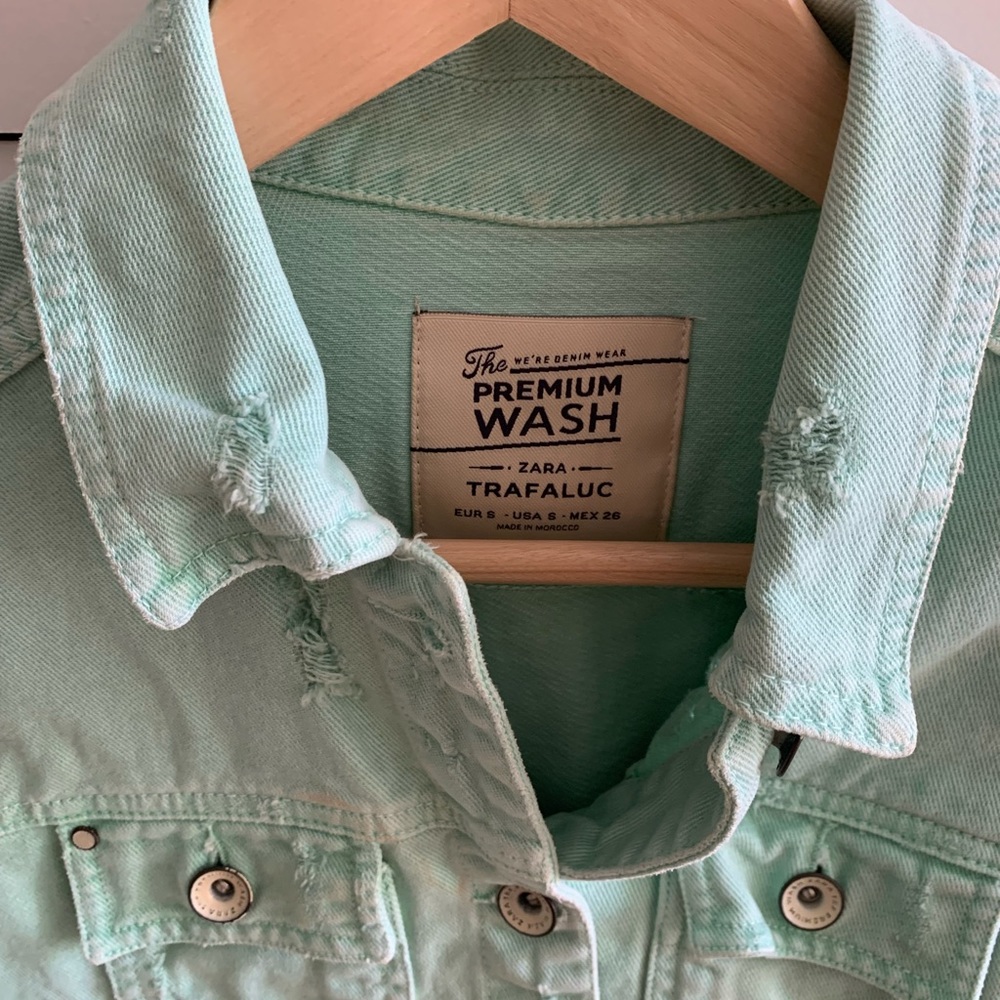 Zara Mint Green fitted Denim Jacket size S